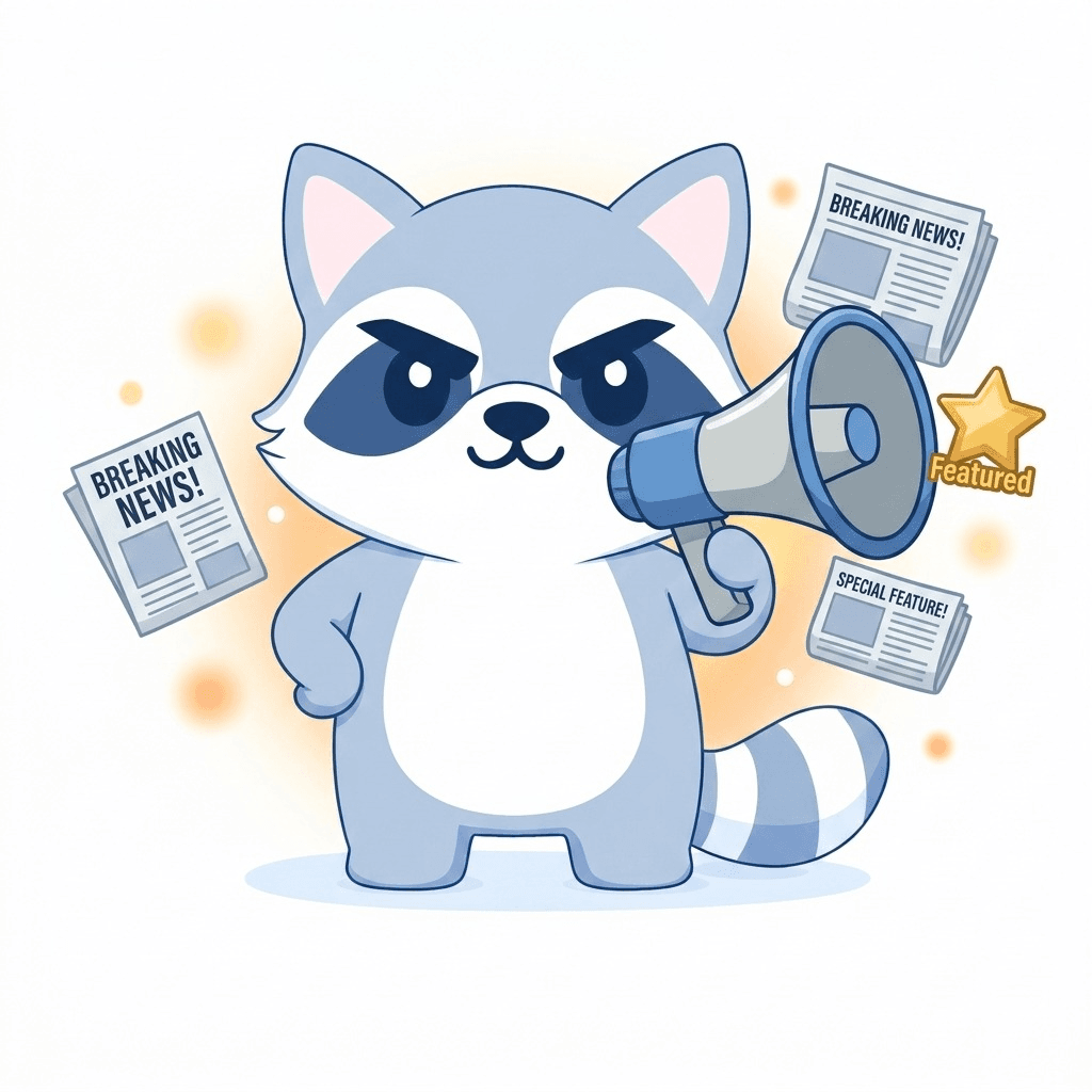 SEOExpert mascot with a megaphone, featured articles and a star badge floating around it
