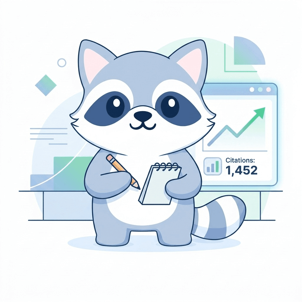 SEOExpert mascot in front of a dashboard screen showing a rising line graph and citation counter