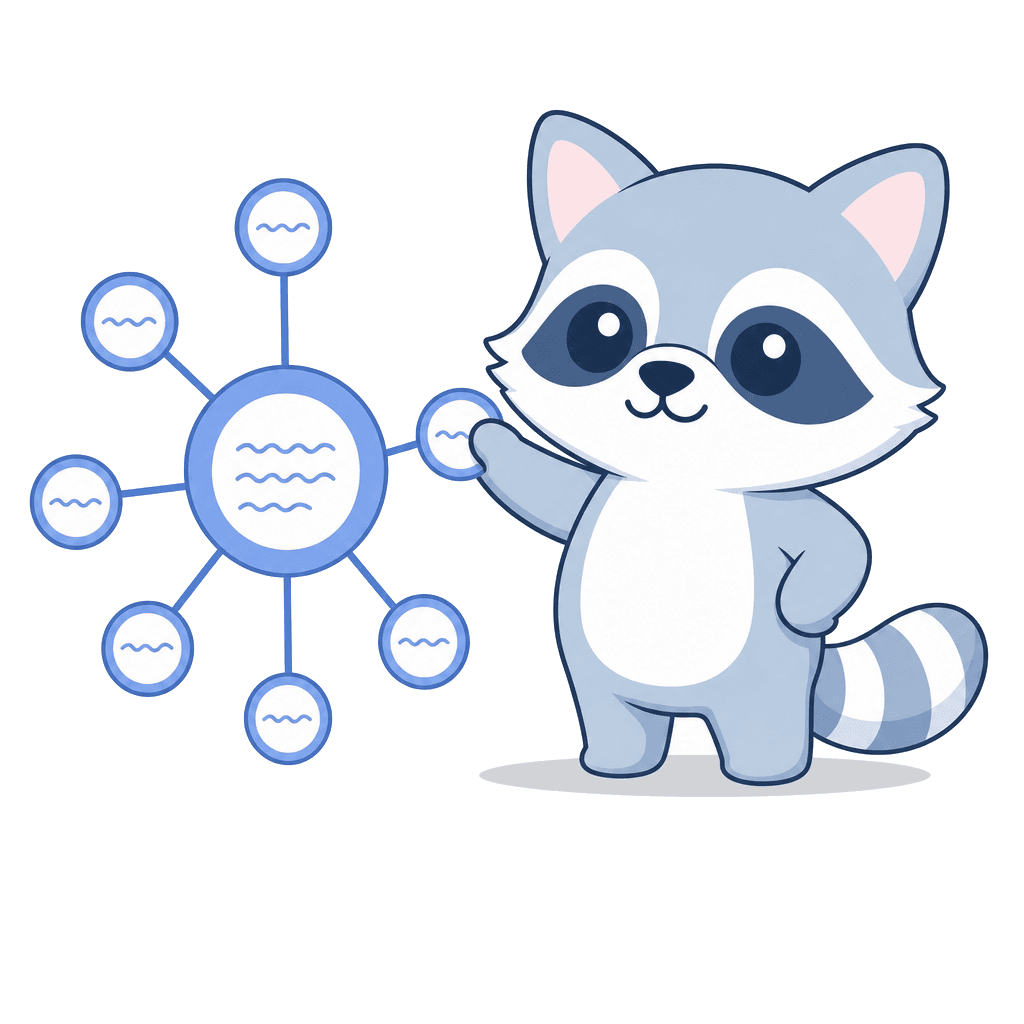 SEOExpert mascot presenting a pillar and cluster network diagram