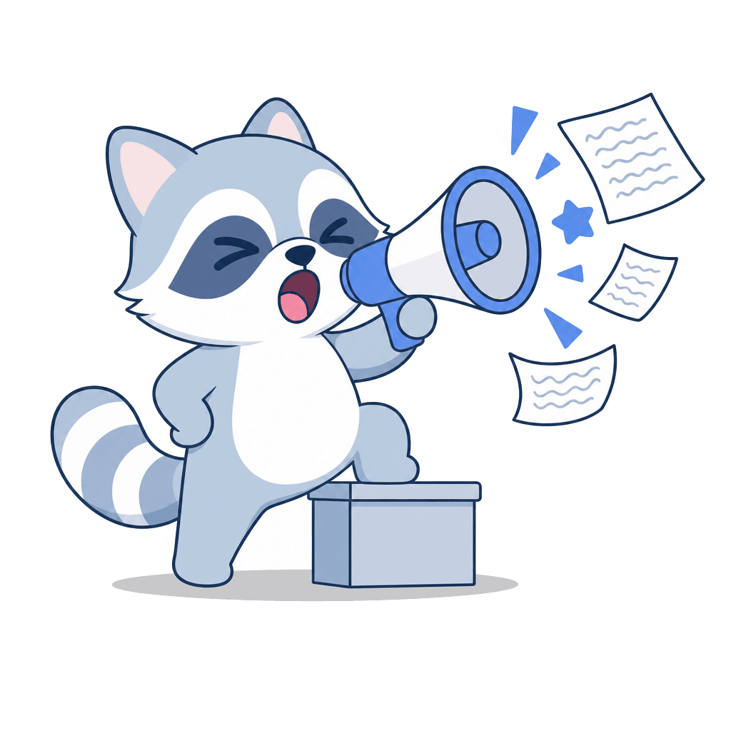 SEOExpert mascot with a megaphone, featured articles and a star badge floating around it