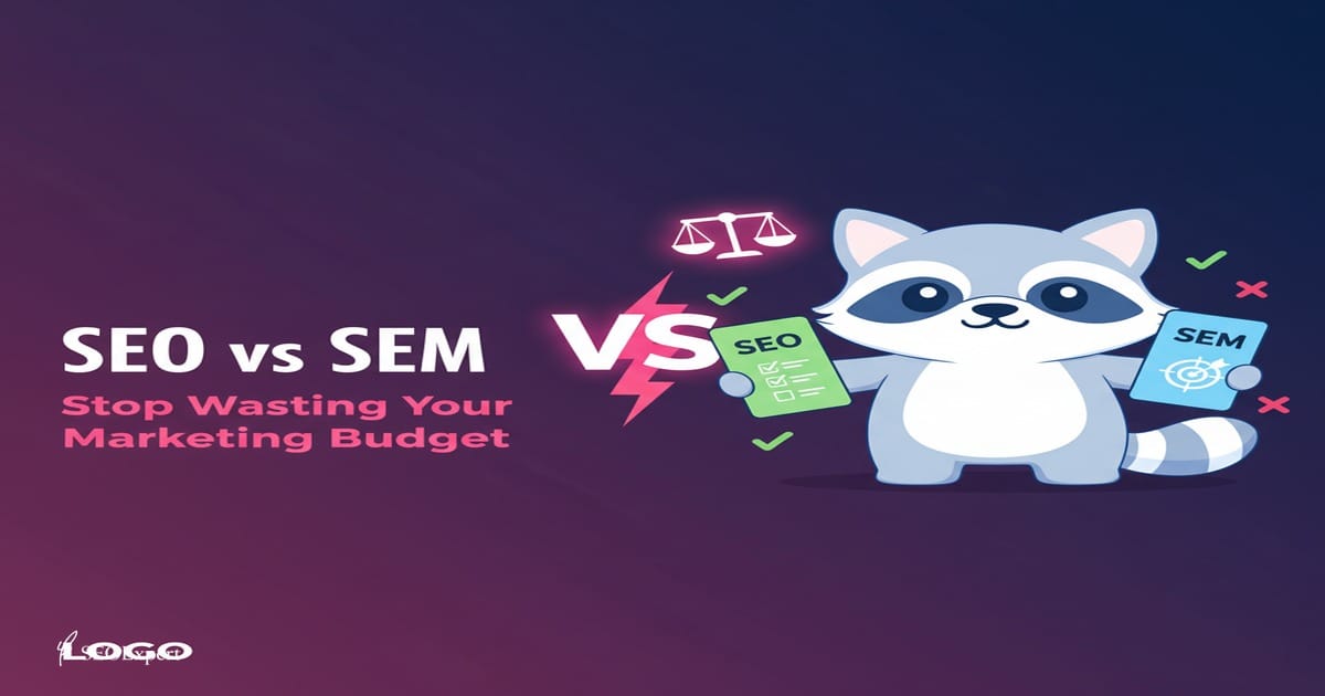 A second AI generated SEO versus SEM image with a literal placeholder that reads Logo