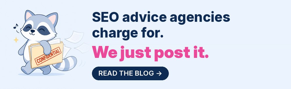 A clean SEOExpert email signature image of the raccoon with the line SEO advice agencies charge for we just post it
