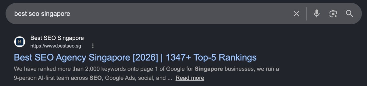 bestseo.sg ranking first on Google for best seo singapore