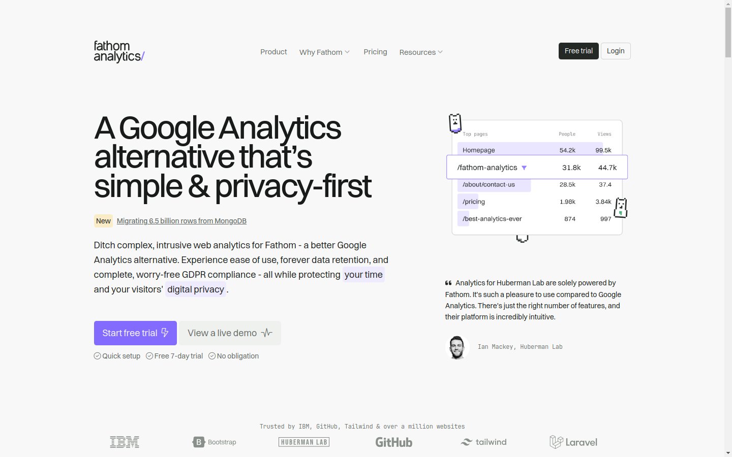 Fathom Analytics official homepage