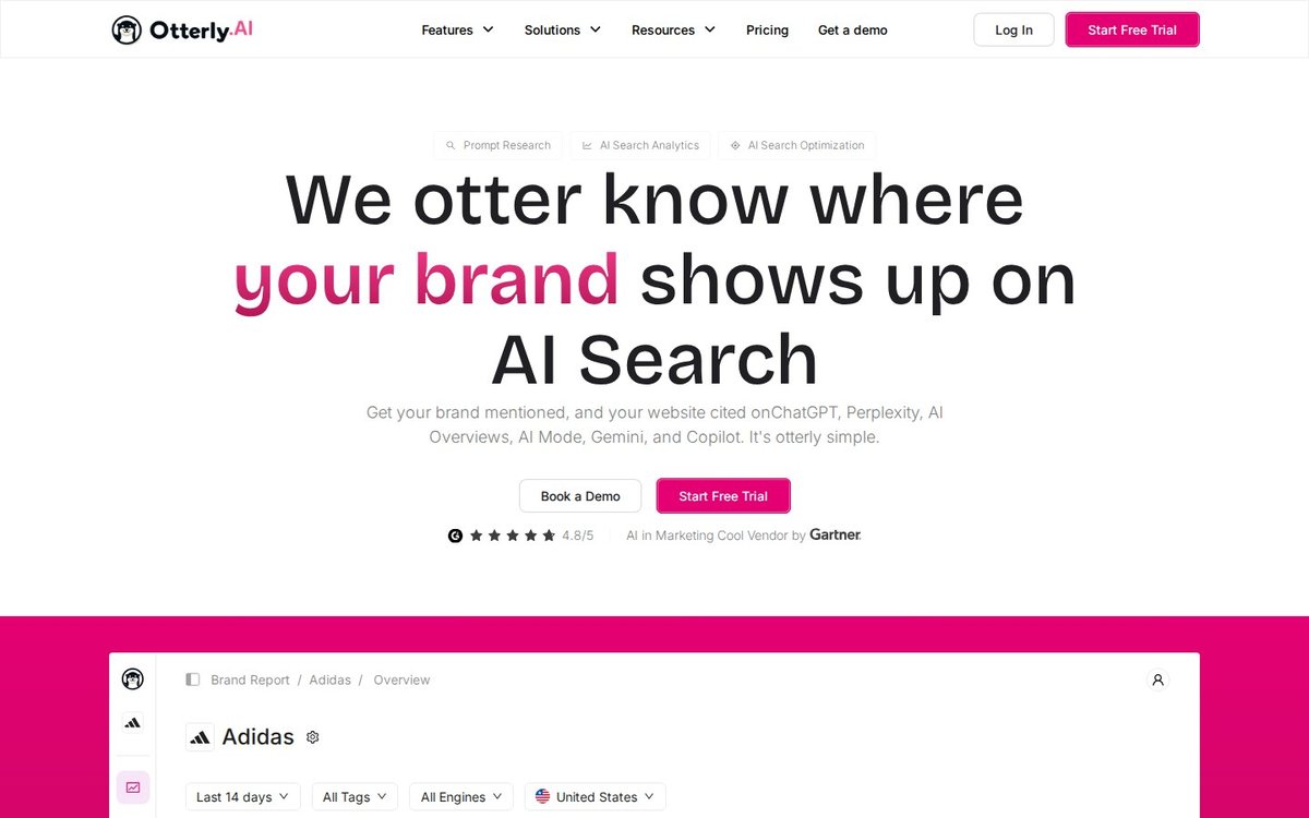 Otterly.ai homepage advertising tracking for ChatGPT, Perplexity and Google AI Overviews