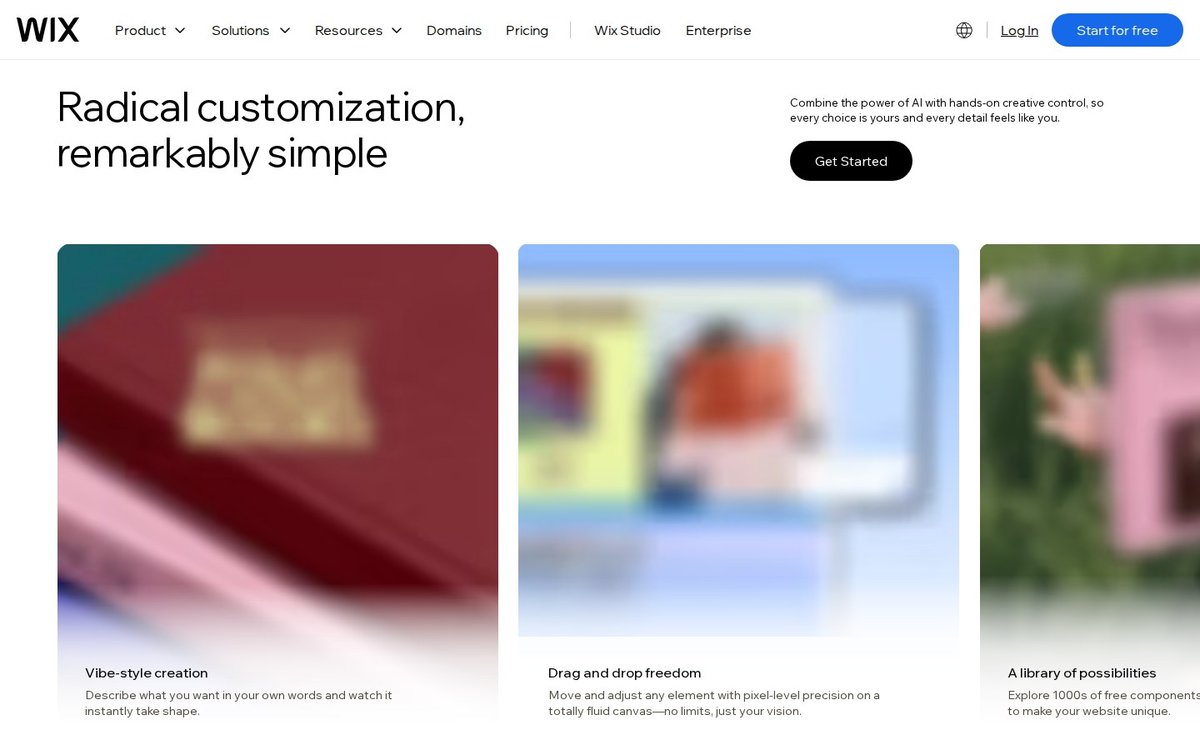 Wix homepage presenting its AI powered website builder platform